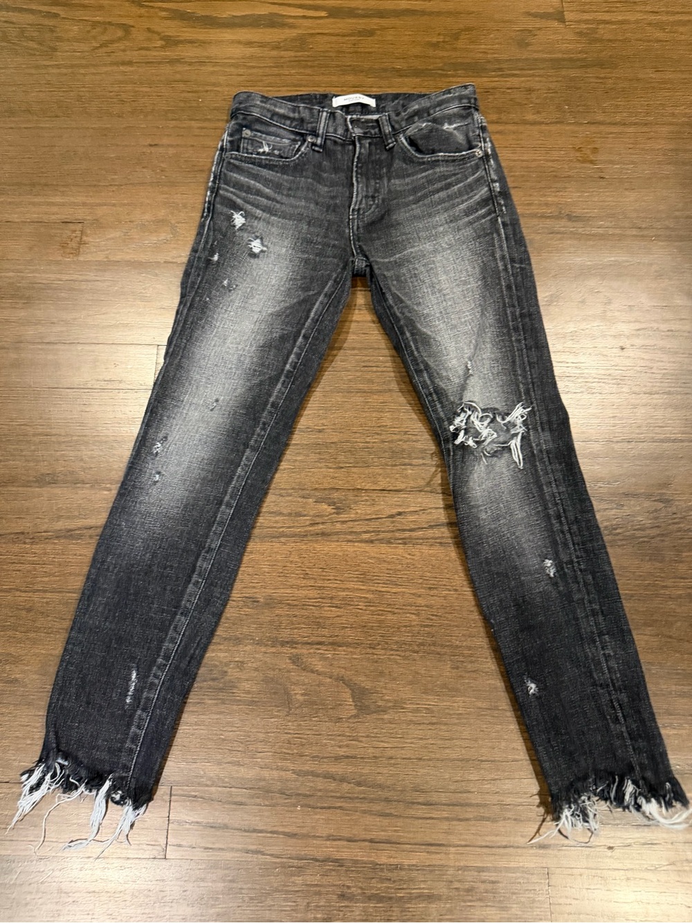 Moussy Vintage Black Washed Distressed Skinny Jeans with Frayed Hem, 24